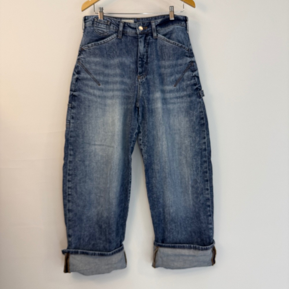 Pilcro Kayden Barrel Jeans Women 29 Blue High Rise Cuffed Utility OB2353672